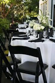 Black Garden Chairs With White Table Cloths Black Tablecloth Black Napkins Black Chair