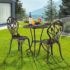 Kinger Home 3 Piece Patio Bistro Table Set Outdoor Furniture Cast Aluminum Antique Copper Bronze Finish Tulip Design Rust Resistant In 2020 Bistro Table Set Outdoor Bistro Set Patio Dining Set