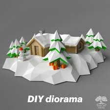 Diy House Diorama 3d Papercraft Pdf Pattern Low Poly Woodland Theme Paper Craft Doll House Nordic Style Log Cabins Decor Housewarming Gift Paper Crafts House Warming Gifts Diy Paper
