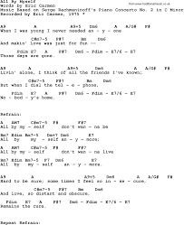 Song Lyrics With Guitar Chords For All By Myself Eric Carmen 1975 Ukulele Songs Songs Guitar Chords