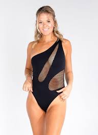 One Shoulder Mesh One-Piece - Kara | My Private Jet Black – Salty Mermaid,  Inc.
