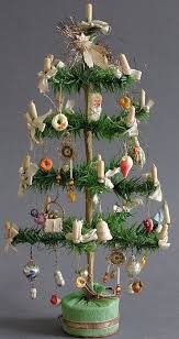 Old German Feather Tree With Spun Cotton Candles And Many Wonderful Old Christmas Ornaments Victorian Christmas Vintage Christmas Tree Christmas Decorations