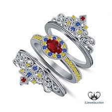 Women S Multi Color Stone Disney Princess Snow White Bridal Ring Set For Wedding Bridal Ring Sets Bridal Ring Set Wedding Ring Sets