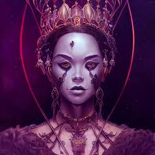 goddess kali, black hair, long hair, intricate, red