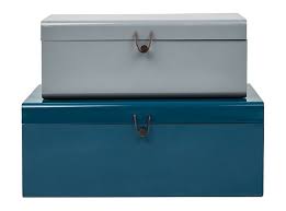 Daven Set Of 2 Metal Storage Box Trunks Teal And Grey Metal Storage Box Teal And Grey Metal Trunks