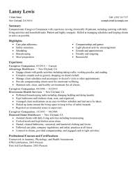 caregivers companions resume example