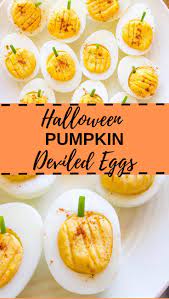 Halloween Pumpkin Deviled Eggs Recipe Pumpkin Deviled Eggs Easy Halloween Food Halloween Appetizers Easy