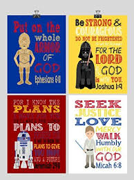 Star Wars Set Of 4 Christian Nursery Decor Wall Art Print Luke Skywalker Darth Vader R2d2 C 3po Bible Study For Kids Bible For Kids Bible Story Crafts