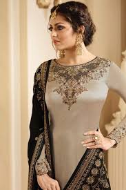Black And Silver Punjabi Suit Cream And Black Bollywood Salwar Suits With Embroidery Duppta Fashion Attire Dress Indian Style Designer Anarkali Dresses