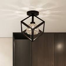 Artpad black metal ceiling light led 12w white light surface/flush mount square ceiling lamp with acrylic lampshade for bathroom aisle entrance corridor balcony (20cm) 3.0 out of 5 stars 2 $20.88 $ 20. Black Square Cage Semi Flush Mount Light Contemporary Metal 1 Light Ceiling Fixture With Crystal Shade For Foyer Hl561709 Buy At The Price Of 80 82 In Beautifulhalo Com Imall Com