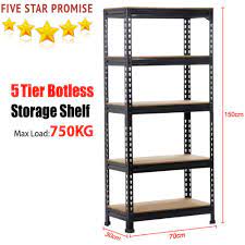 5 Tier Unit Garage Home Black Boltless Storage Shelves Rivet Rack 150x70x30cm Uk 5tierunitboltlesssto Garage Storage Boxes Garage Storage Racks Garage Storage