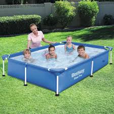 bestway bestway steel pro 87 in x 59 in x 17 in rectangular frame above ground swimming pool 56545e bw the home depot children swimming pool above ground swimming pools swimming pools