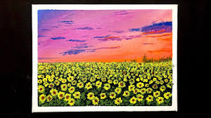 Sunflower Field Painting With Acrylic Colours Easy Acrylic Painting Tutorial Youtube