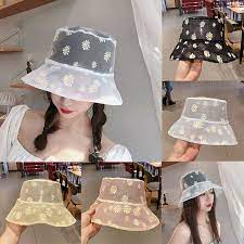 2020 New Lace Transparent Daisy Fisherman Cap Flower Print Sun Hats Women Summer Sunscreen Embroider Outfits With Hats Bucket Hat Fashion Winter Hats For Women