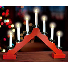 Red Wooden Candle Bridge With Warm White Led Lights Battery Operated Red Cc127ns8g45