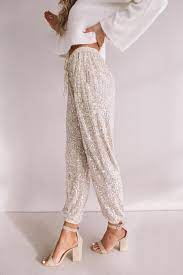 Extra Sparkles Sequin Joggers In Champagne Impressions Online Boutique