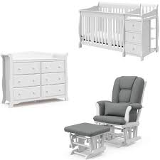 The changing table is attached to the right side of the crib. 3 Piece Crib And Changing Table Set With Dresser And Glider Ottoman In White 2019729 Pkg