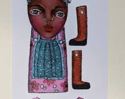 7" PAPER DOLL Diy Paper Craft Cut Out Decoration With Rolling Pin Cook  Puppet Mixed Media Folk Art Home Fun Quirky Woman