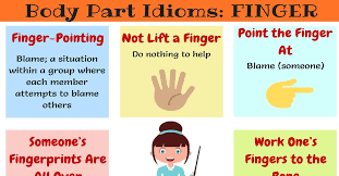 As we indicated above, the we'll start with idioms in english that have some common verbs and then common prepositions you might then we'll move on to common idioms and phrases for money, body parts, food and nature. Finger Idioms Useful Expressions Idioms With Finger 7esl