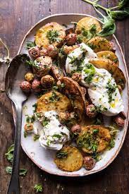 Roasted Mixed Potatoes With Spring Herbs And Burrata Half Baked Harvest Recipe Recipes Vegetarian Recipes Spring Recipes