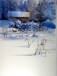 Akvarell Arbres En Aquarelle Paysage Aquarelle Paysage De Neige