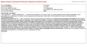 Speech Language Pathology Assistant Cover Letter