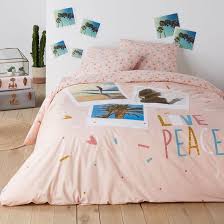 Housse De Couette Pur Coton Love Peace Imprime Rose La Redoute Interieurs La Redoute Housse De Couette Housse De Couette Ado Couette