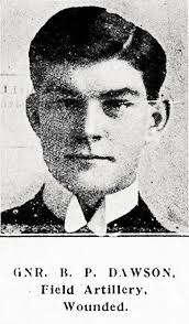 Gunner B. P. Dawson, Field Artillery, wounded