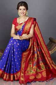 Explore the beautiful collection of semi silk paithani from swapngandha collection. Resham Handloom Yeola Paithani Saree Navy Blue 6 War Pure Silk 6 3 With Blouse Rs 11000 Bushel Id 21135106433