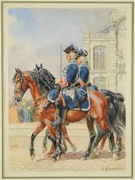 Rousselot Lucien Aquarelle Originale Gardes Du Corps Du Roi Service A Cheval Ancienne Monarchie Art Militaire Illustration Militaire Armee Francaise