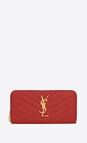 Saint Laurent Monogram Zip Around Wallet In Lipstick Red Textured Matelasse Leather Ysl Com Zip Around Wallet Wallet Embossed Leather