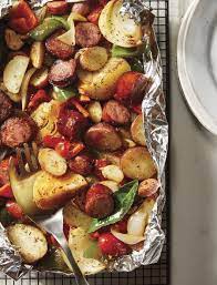 Winner Of Netflix S The Final Table Timothy Hollingsworth Shares His Grilled Sausage Peppers Potato Foil Packet Recipe People Stuffed Peppers Grilled Sausage Foil Packet Potatoes