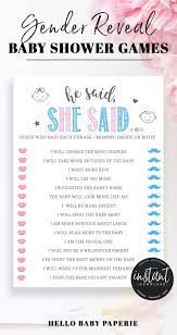 Editable Gender Reveal He Said She Said Game Gender Reveal Games Gender Reveal Games Printables Baby Gender Reveal Party