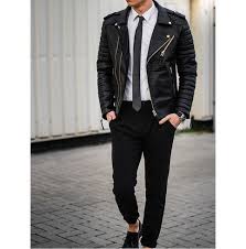 New Men Fashion Trend Black Motorcycle Leather Jacket Biker Fashions Jackets Men Fashion Leather Jacket Men Mens Outfits