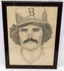 1977 VTG Artist Signed Boston Red Sox Baseball Sketch Drawing Baudilio Bo  Diaz