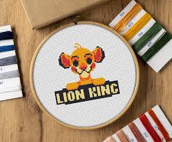 Modern cross stitch pattern is designed on 14 count aida. Simba Cross Stitch Kit Embroidery Chart Set Diy Etsy Cross Stitch Patterns Cross Stitch Small Cross Stitch
