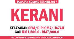 Iklan kerjaya terkini tawaran kerja kosong kerani iventori di sya. Jawatan Kosong Terkini 2017 Sebagai Kerani Di Pelbagai Negeri Kelayakan Spm Diploma Ijazah