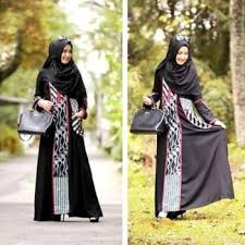 Inspirasi gamis batik kombinasi polos sumber pinterst. Gamis Batik Kombinasi Polos Modern 2018 Nusagates