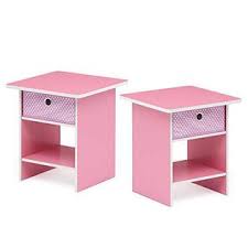 Furinno Bin Drawer Storage 2 Pack End Table Nightstand Light Pink