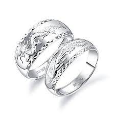 Fate Love 990 Silver Chinese Feature Lucky Dragon Phoenix Carved Couple Ring Wedding Band Set Adjustable Siz Wedding Ring Bands Wedding Rings Wedding Band Sets