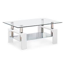 White, glass coffee, console, sofa & end tables : Glass Coffee Table Shelf Chrome Rectangular White Wood Living Room Furniture Buy Online In Bahamas At Bahamas Desertcart Com Productid 57165310