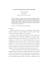 Tanpa berpanjang lebar lagi, berikut contoh resensi artikel ilmiah yang dapat menjadi acuan pembaca semua dalam membuat resensi. Doc Artikel Membaca Kritis Nur Fajariani Academia Edu