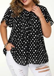 Dot Print V Neck Plus Size Blouse Modlily Com Usd 26 14