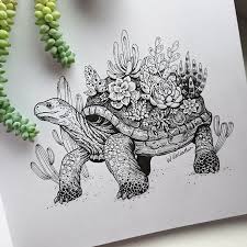I Create Intricate Drawings Of Animals Embedded With Their Natural Habitats Turtle Drawing Tortoise Drawing Animal Drawings