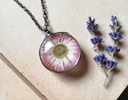 Natural Jewelry Real Daisy Necklace Pressed Flower Terrarium Necklace Real Flower Jewelry Stat Real Flower Jewelry Flower Jewellery Pressed Flower Necklace