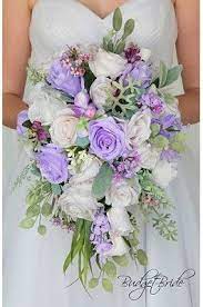 Sale 10 pc white and lavender wedding pew chair gazebo bows rush. Light Purple Lilac And White Cascading Teardrop Wedding Flower Brides Bouquet With Purple Wedding Flowers Bridal Wedding Flowers Light Purple Wedding Flowers