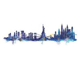 Large new york skyline canvas pictures set of 3 for your. New York Skyline Canvas Blue White Background Cityscape Watercolour Box Canvas Art Print Straightupart Com