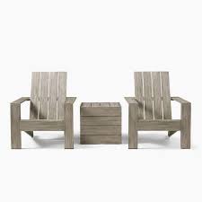 West Elm Portside Outdoor Adirondack Chairs 2 Umbrella Side Table Set Weathered Gray Lounge Chair Outdoor Outdoor Lounge Set Adirondack Chairs