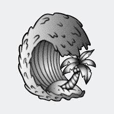 Black And White Ocean Wave Pattern Download Premium Illustration Of Black And White Ocean Wave With A Coconut In 2020 Black And White Ocean Waves Tree Stickers
