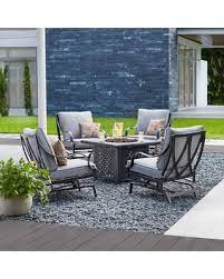Enjoy the faux wicker wrapped décor of our hampton bay 48 rectangular fire table. Big Deal On Hampton Bay Highland Point 5 Piece Aluminum And Steel Patio Fire Pit Conversation Set With Gray Cushions